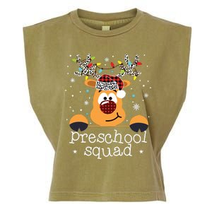 Preschool Squad Plaid Reindeer Santa Hat Teacher Christmas Garment-Dyed Women's Muscle Tee