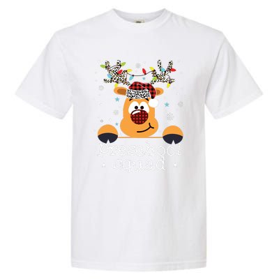 Preschool Squad Plaid Reindeer Santa Hat Teacher Christmas Garment-Dyed Heavyweight T-Shirt