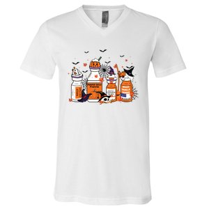 Pumpkin Spice Propofol Ativan Versed Haldol Halloween Nurse V-Neck T-Shirt