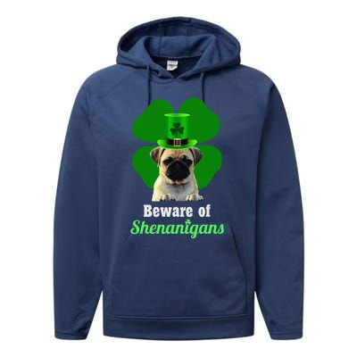 Pugs St. Patrick's Day Hat Funny Shenanigans Performance Fleece Hoodie