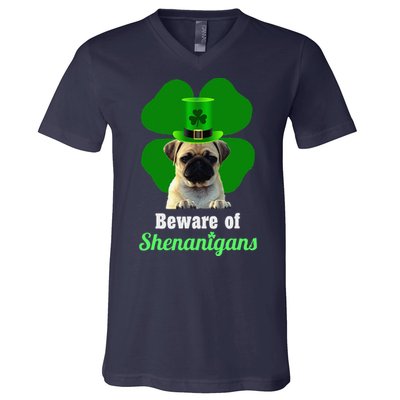 Pugs St. Patrick's Day Hat Funny Shenanigans V-Neck T-Shirt