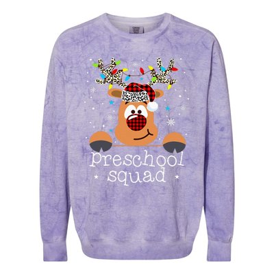 Preschool Squad Plaid Reindeer Santa Hat Teacher Christmas Colorblast Crewneck Sweatshirt