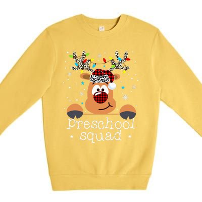 Preschool Squad Plaid Reindeer Santa Hat Teacher Christmas Premium Crewneck Sweatshirt