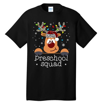 Preschool Squad Plaid Reindeer Santa Hat Teacher Christmas Tall T-Shirt