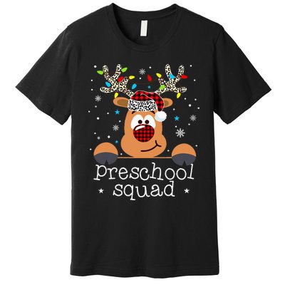 Preschool Squad Plaid Reindeer Santa Hat Teacher Christmas Premium T-Shirt