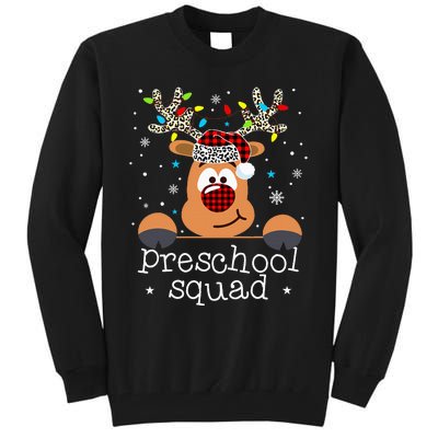 Preschool Squad Plaid Reindeer Santa Hat Teacher Christmas Tall Sweatshirt