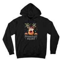 Preschool Squad Plaid Reindeer Santa Hat Teacher Christmas Tall Hoodie