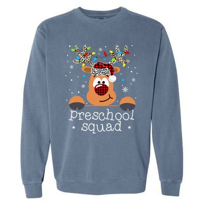 Preschool Squad Plaid Reindeer Santa Hat Teacher Christmas Garment-Dyed Sweatshirt