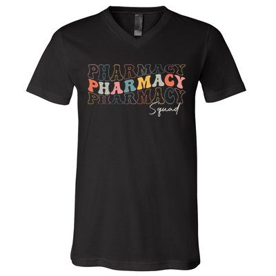 Pharmacy Squad Pharmacy Technician Retro Groovy Pharmacist V-Neck T-Shirt