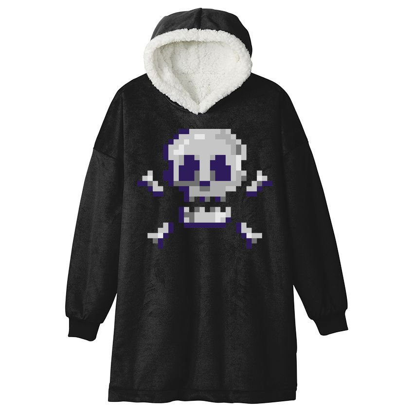 Pixelated Skull Hooded Wearable Blanket