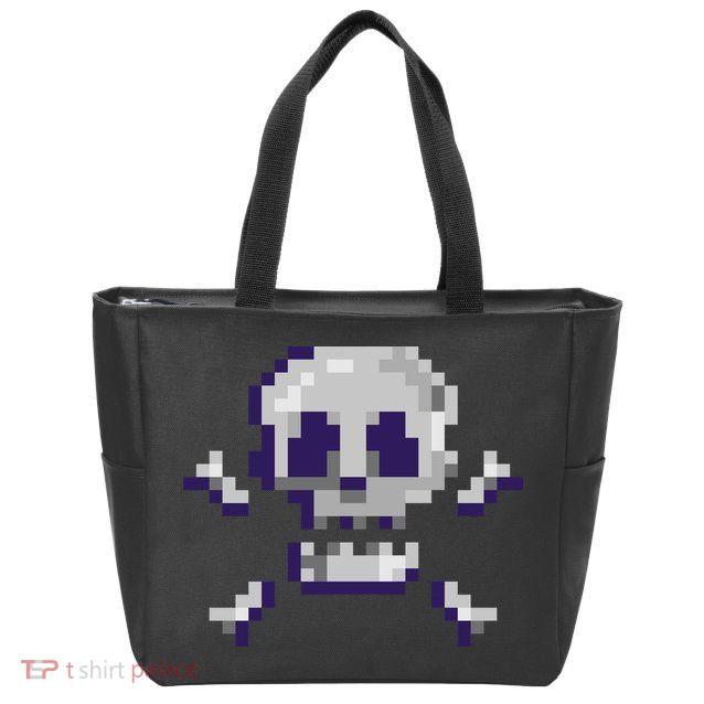 Pixelated Skull Zip Tote Bag