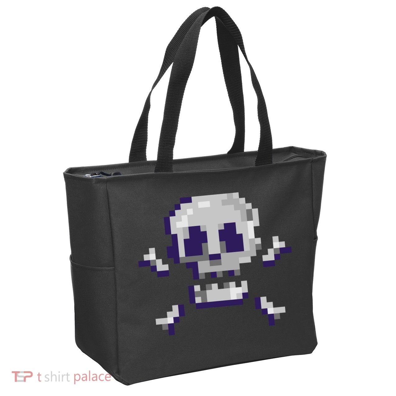 Pixelated Skull Zip Tote Bag