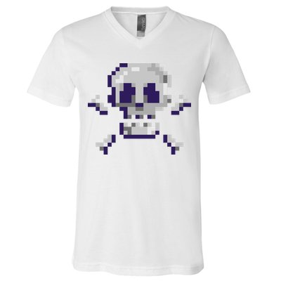 Pixelated Skull V-Neck T-Shirt