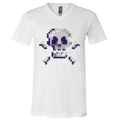 Pixelated Skull V-Neck T-Shirt