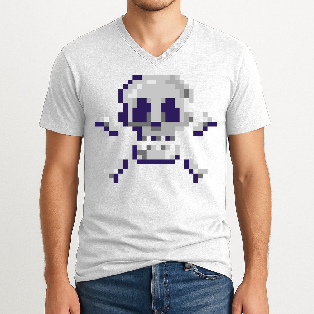Pixelated Skull V-Neck T-Shirt