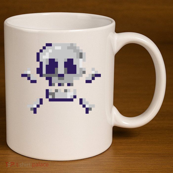 Pixelated Skull 11oz C Handle Ceramic Mug