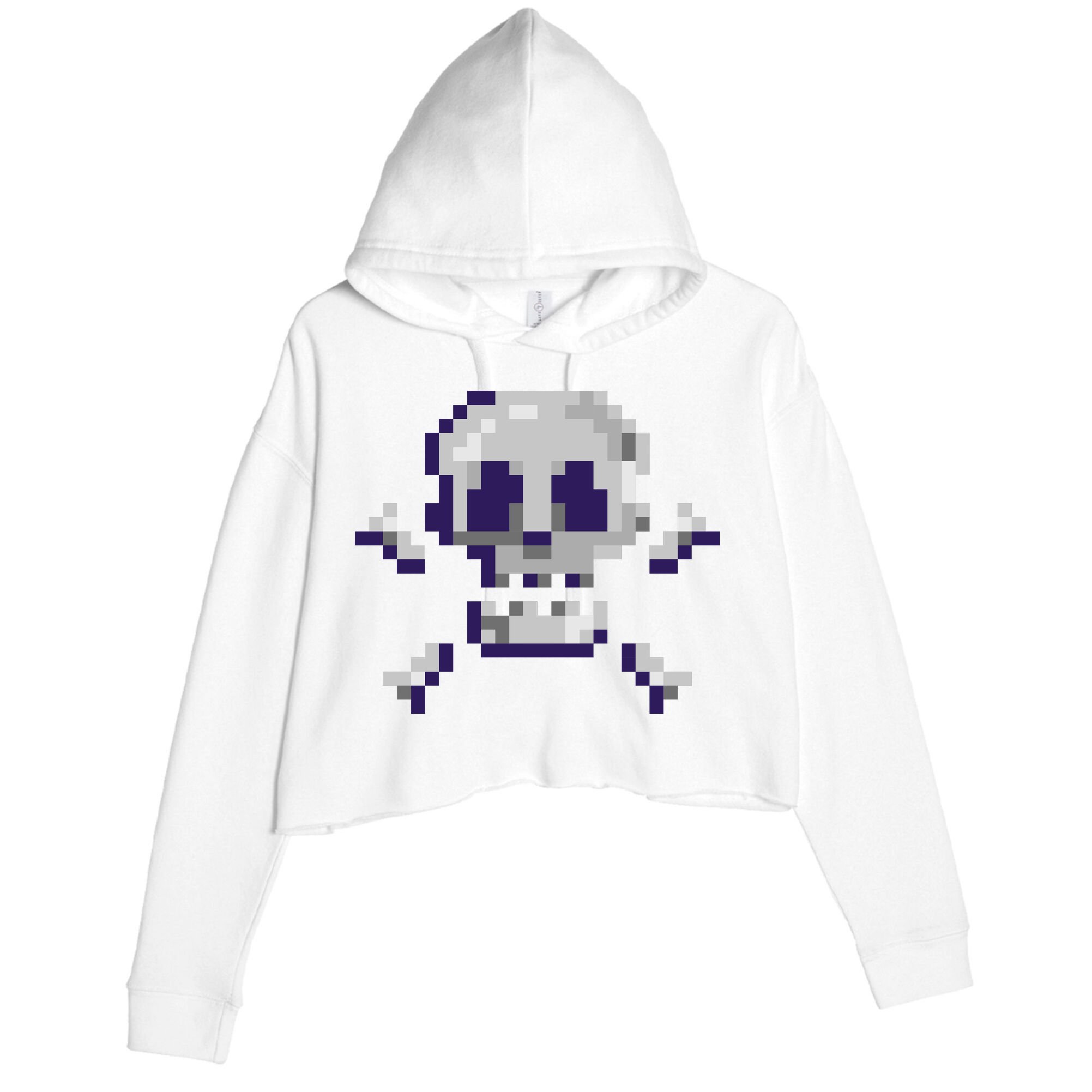 Pixelated Skull Crop Fleece Hoodie