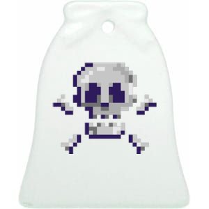 Pixelated Skull Ceramic Bell Ornament