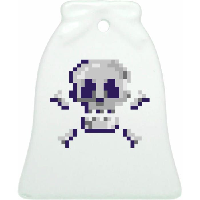 Pixelated Skull Ceramic Bell Ornament