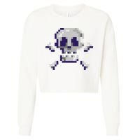 Pixelated Skull Cropped Pullover Crew