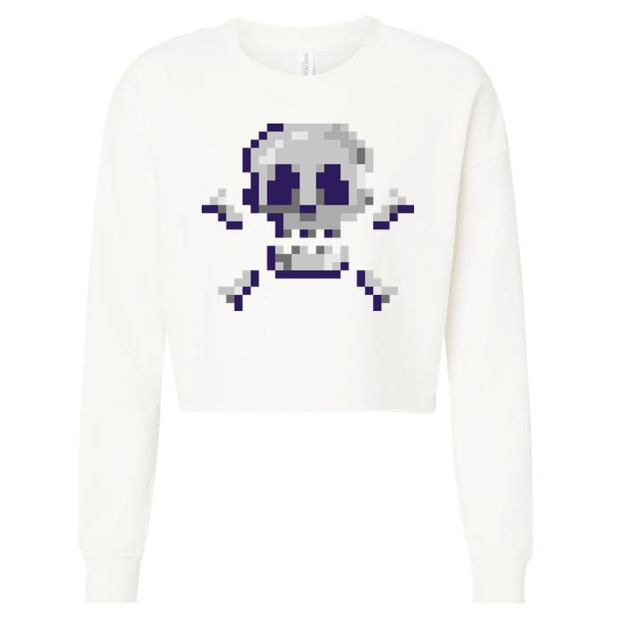 Pixelated Skull Cropped Pullover Crew