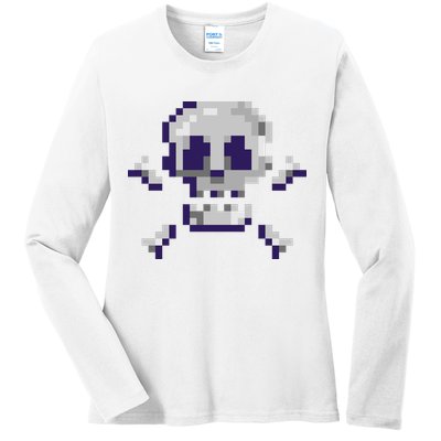 Pixelated Skull Ladies Long Sleeve Shirt