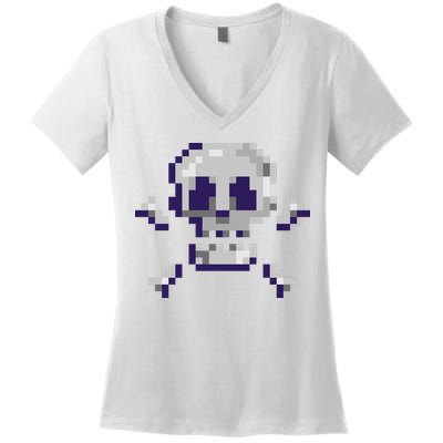 Pixelated Skull Women's V-Neck T-Shirt