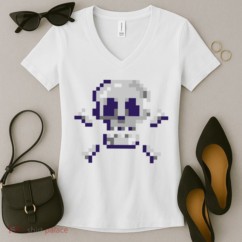 Pixelated Skull Women's V-Neck T-Shirt