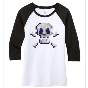 Pixelated Skull Women's Tri-Blend 3/4-Sleeve Raglan Shirt