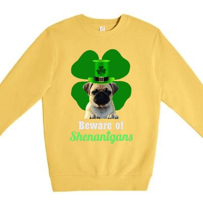 Pugs St. Patrick's Day Hat Funny Shenanigans Premium Crewneck Sweatshirt