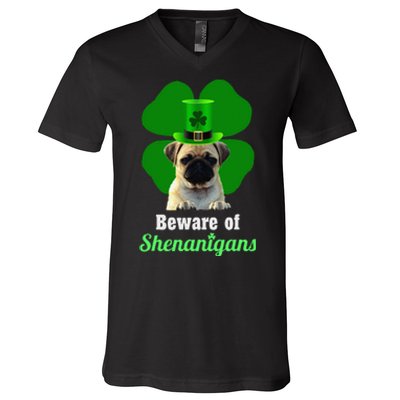 Pugs St. Patrick's Day Hat Funny Shenanigans V-Neck T-Shirt