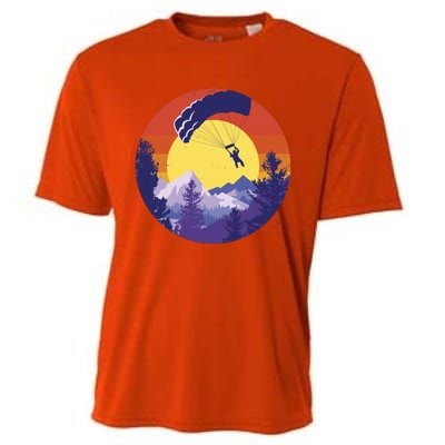 Parachute Skydiving Retro Sunset Cooling Performance Crew T-Shirt