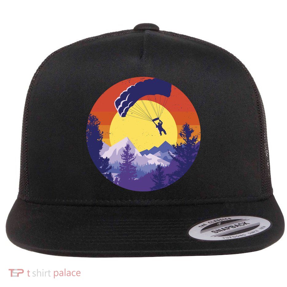 Parachute Skydiving Retro Sunset Flatbill Hat