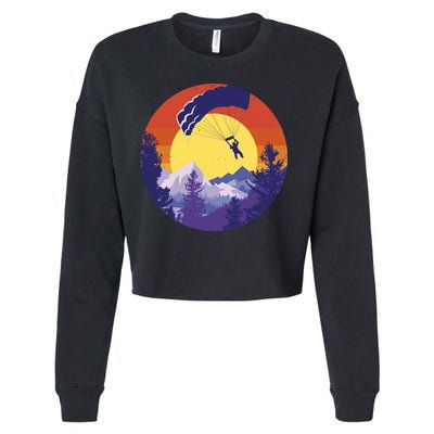 Parachute Skydiving Retro Sunset Cropped Pullover Crew