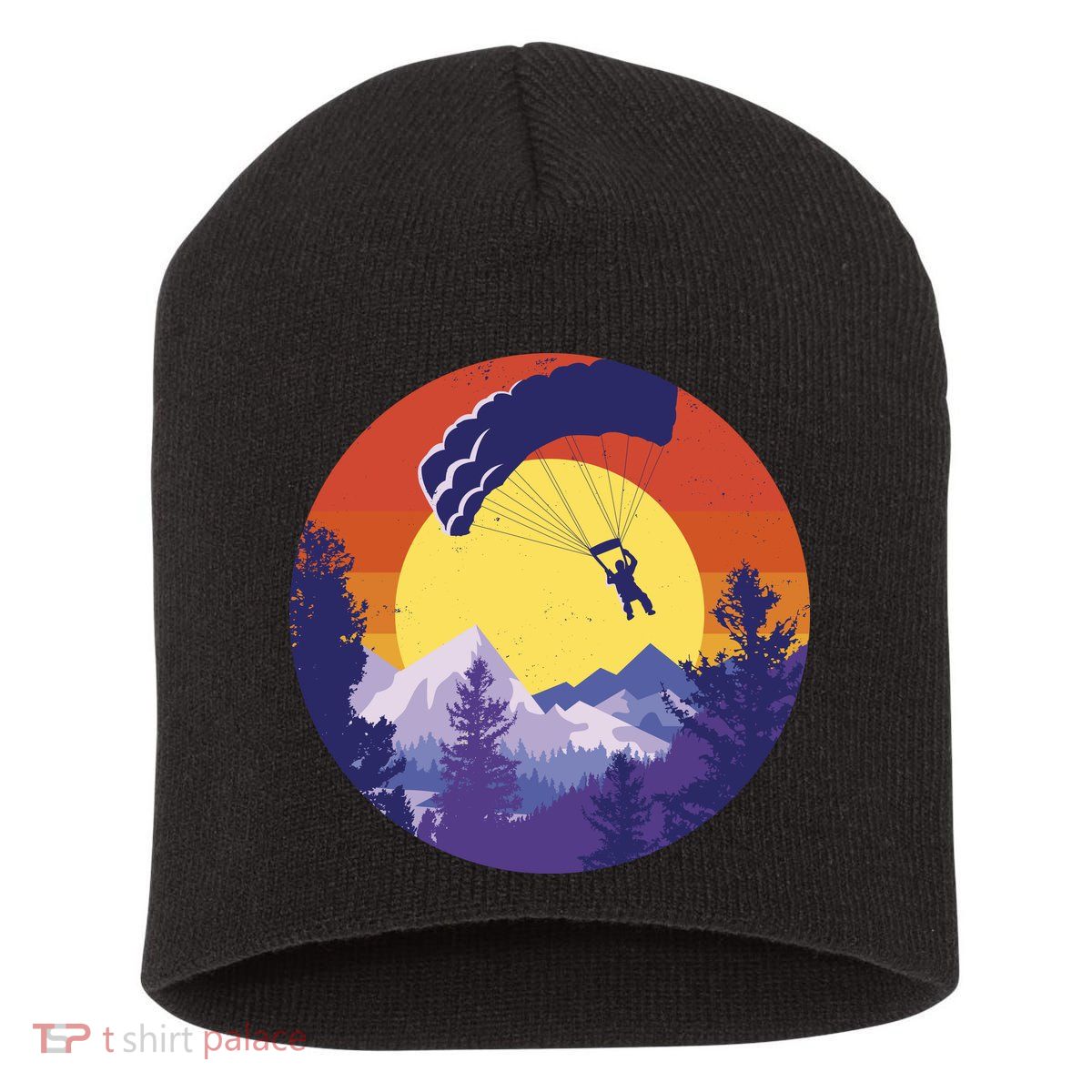 Parachute Skydiving Retro Sunset Short Acrylic Beanie