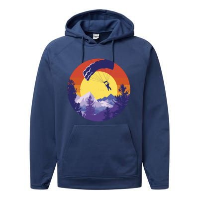 Parachute Skydiving Retro Sunset Performance Fleece Hoodie