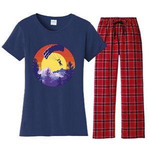 Parachute Skydiving Retro Sunset Women's Flannel Pajama Set