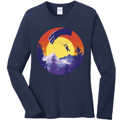 Parachute Skydiving Retro Sunset Ladies Long Sleeve Shirt