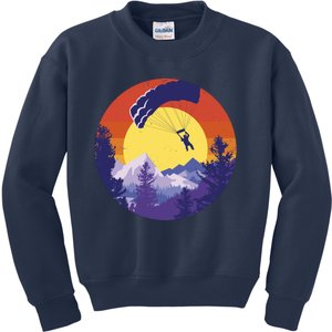 Parachute Skydiving Retro Sunset Kids Sweatshirt