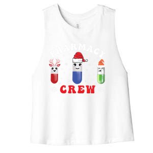 Pills Snow Reindeer Santa Claus Xmas Pharmacy Crew Gift Women's Racerback Cropped Tank