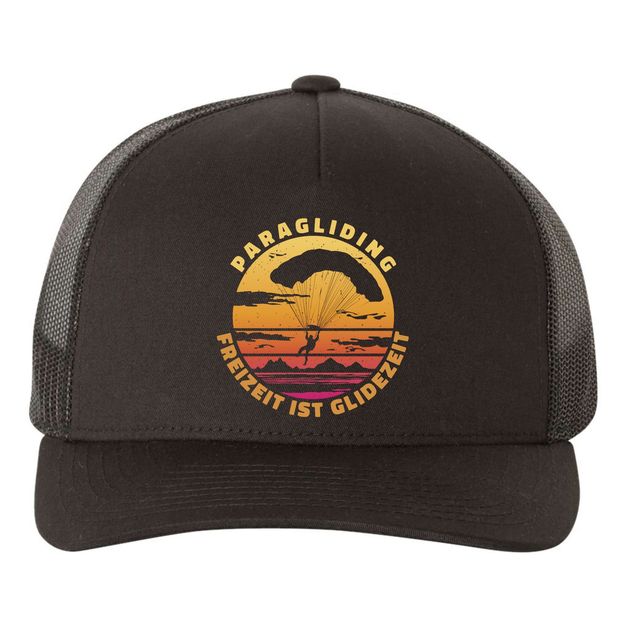 Paraglider Silhouette Retro Sunset Yupoong Adult 5-Panel Trucker Hat