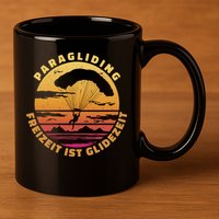 Paraglider Silhouette Retro Sunset 11oz C Handle Ceramic Mug