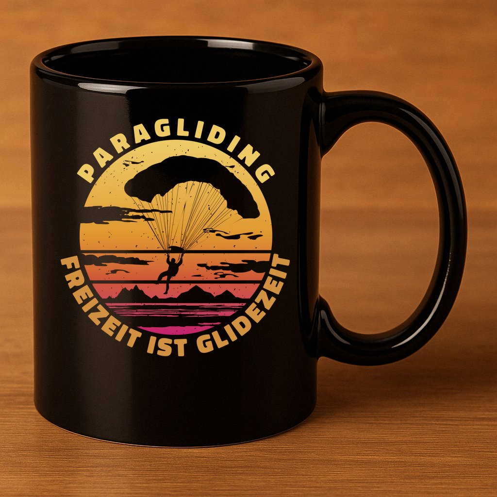 Paraglider Silhouette Retro Sunset 11oz C Handle Ceramic Mug
