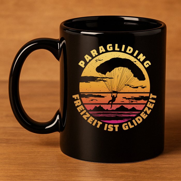 Paraglider Silhouette Retro Sunset 11oz C Handle Ceramic Mug