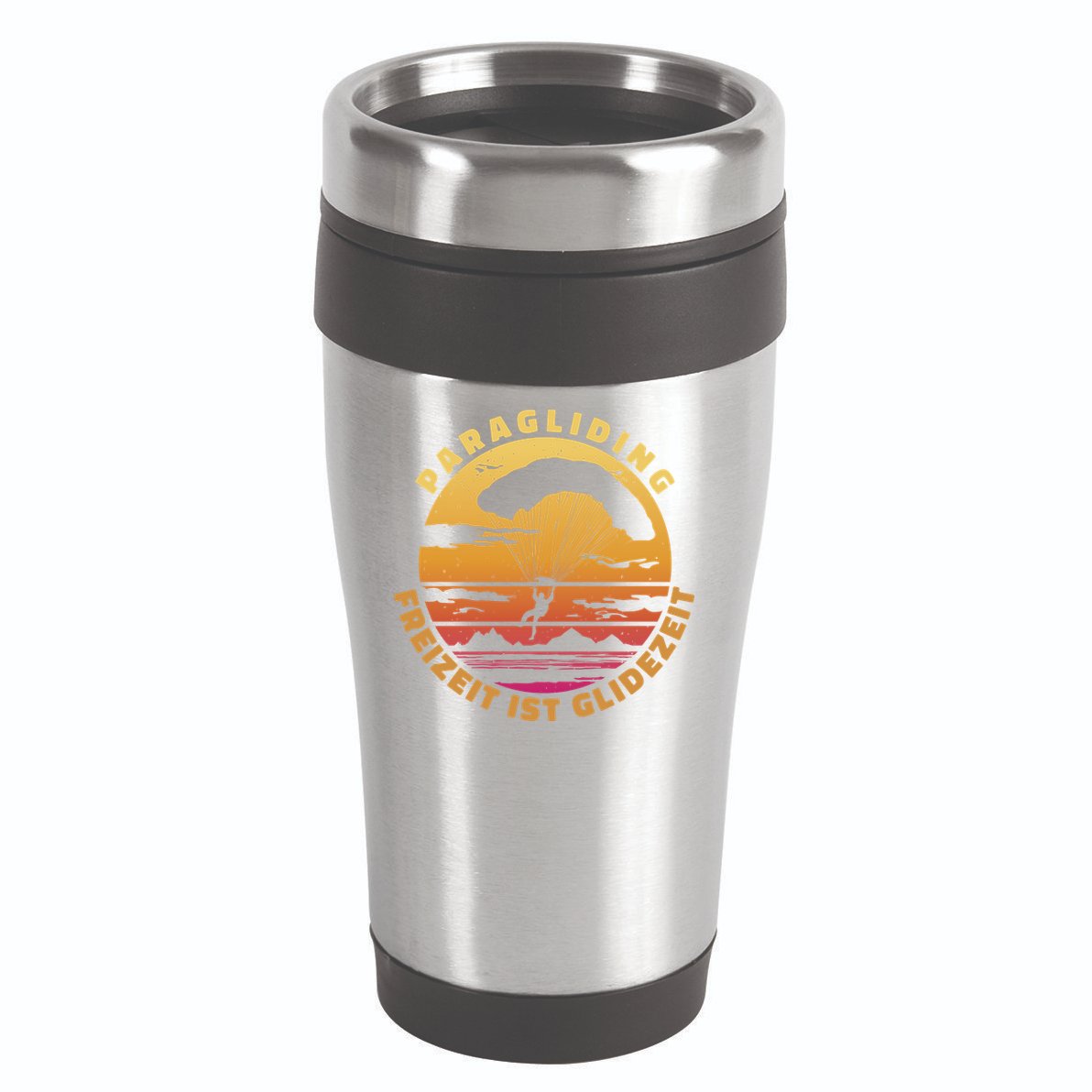 Paraglider Silhouette Retro Sunset 16oz Travel Tumbler