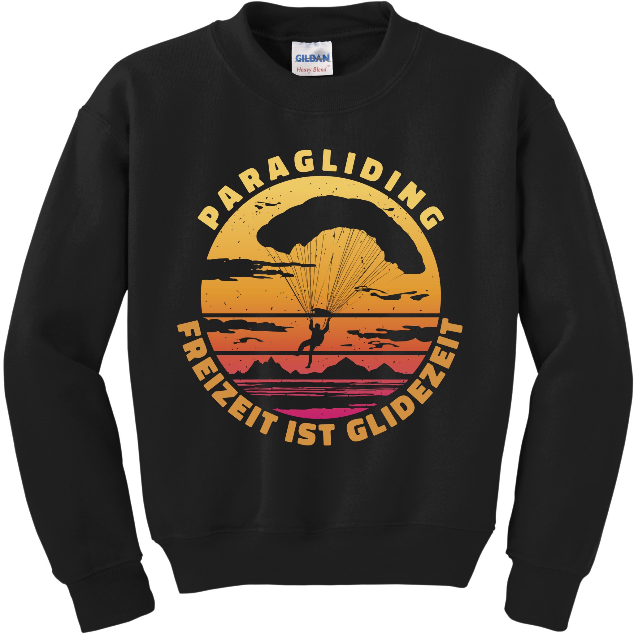 Paraglider Silhouette Retro Sunset Kids Sweatshirt