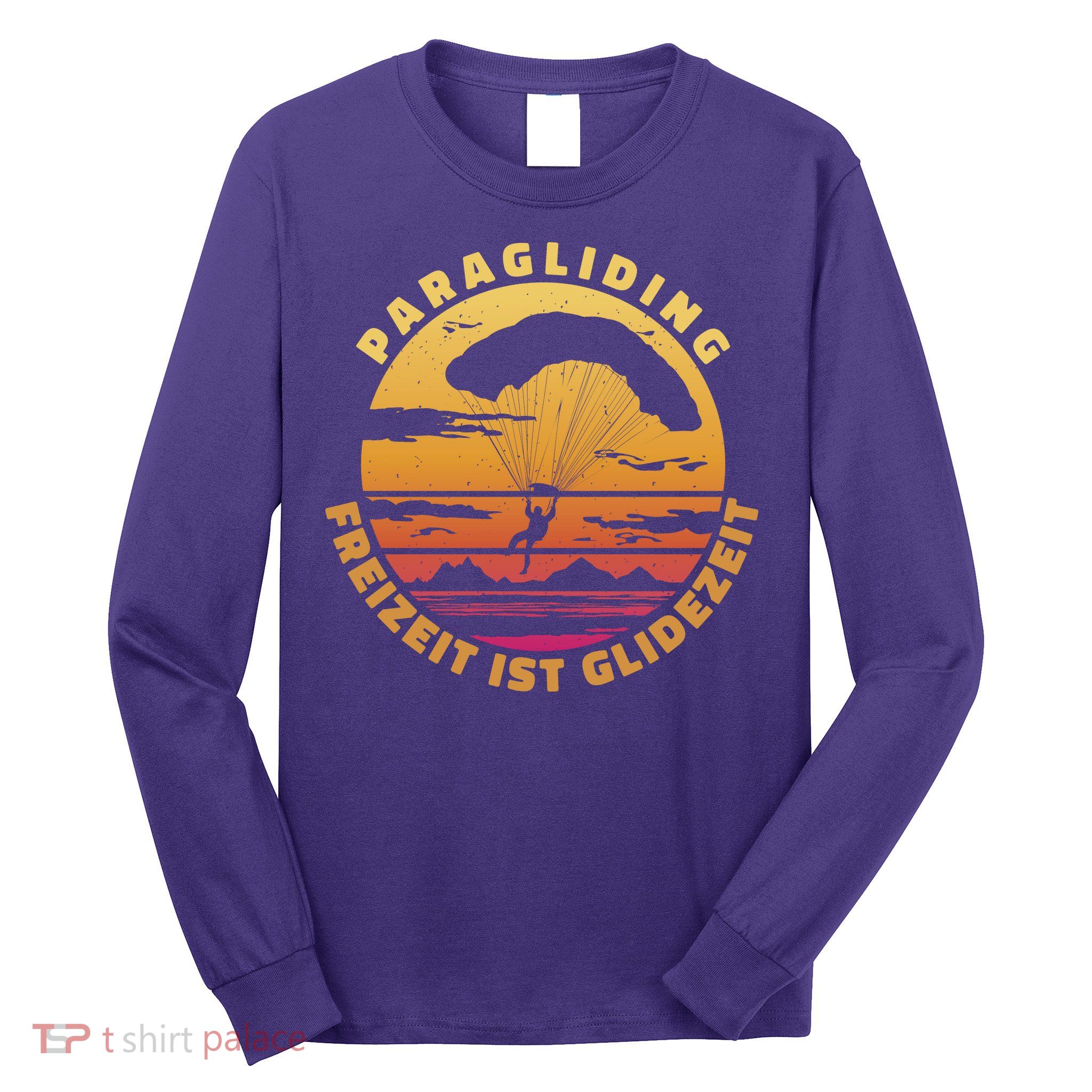 Paraglider Silhouette Retro Sunset Long Sleeve Shirt