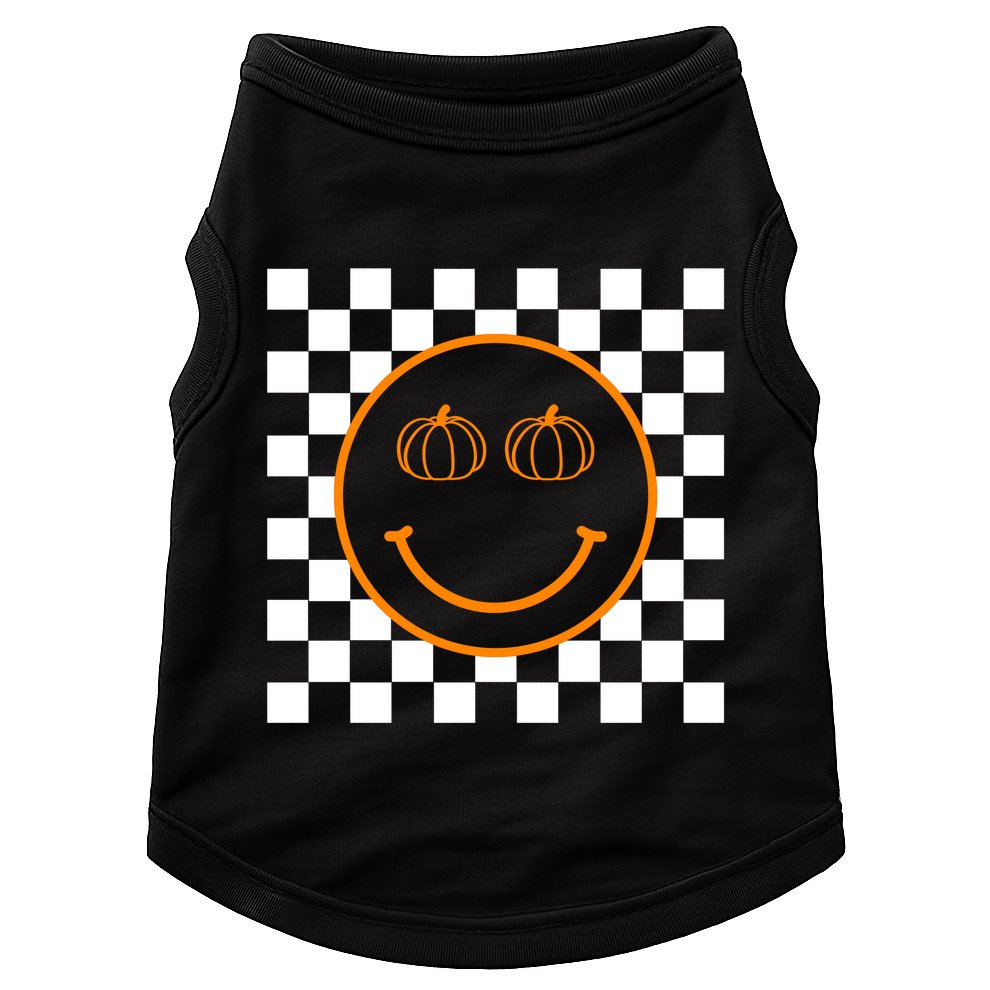 Pumpkin Smiley Retro Checkered Doggie Tank