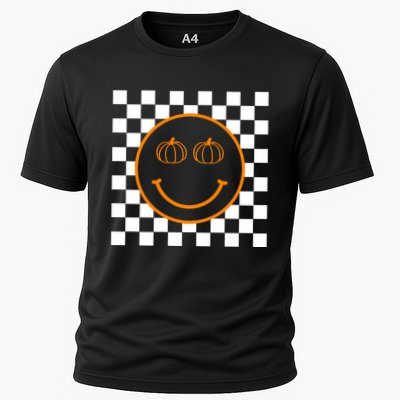 Pumpkin Smiley Retro Checkered Performance Shirt