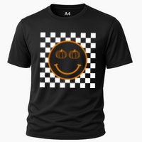 Pumpkin Smiley Retro Checkered Cooling Performance Crew T-Shirt